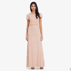 Adrianna Papell SHORT SLEEVE BLOUSON BEADED GOWN IN BLUSH